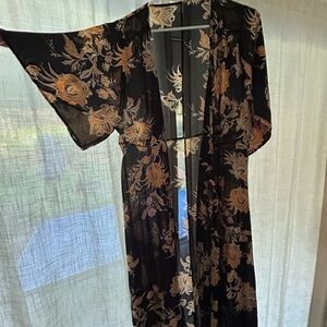 Floral Black and yellow sheer Wrap dress